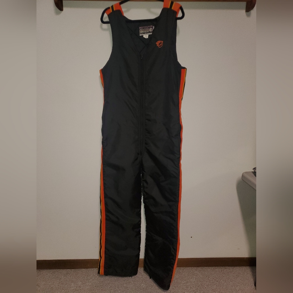 Vintage Articwear Medium‎ Tall Black Snow Bibs W/Orange Stripes on Side